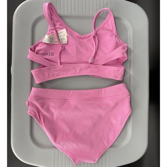 Abercrombie Kids Pink Ribbed Bikini Set Girl's 13/14 Adjustable Straps Swimwear - Picture 2 of 7